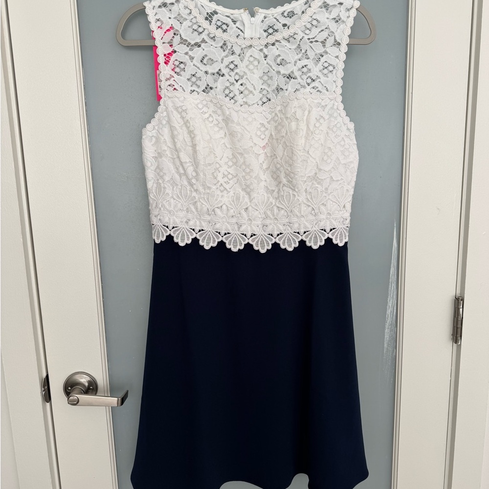 Lilly Pulitzer White Lace and Navy Dress